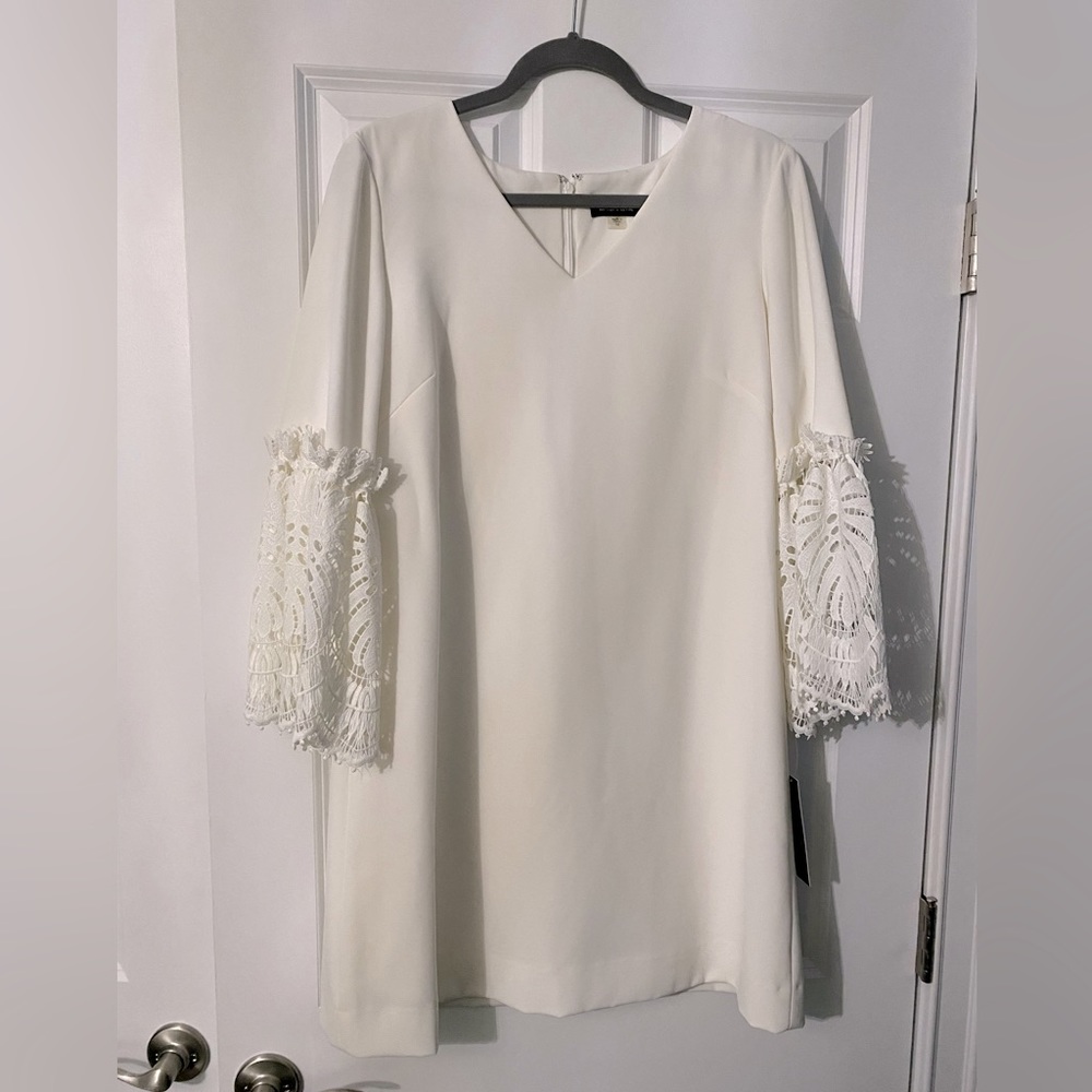 NWT Tahari Ivory White Dress with Lace Sleeves
